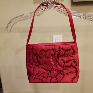Elegant Red Embroidered Evening Bag